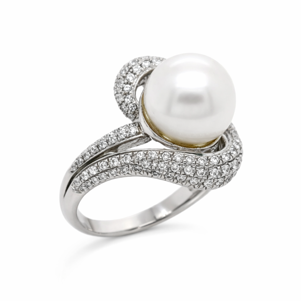 925 SS Pearl - White Topaz Ring - 7DOT26 cts