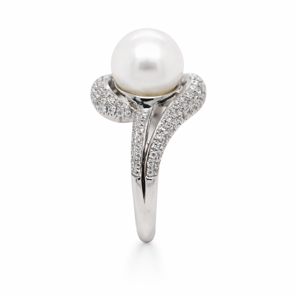 925 SS Pearl - White Topaz Ring - 7DOT26 cts