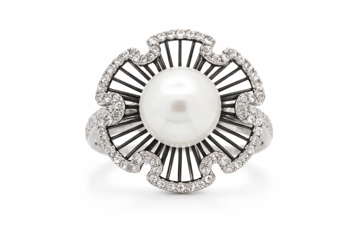 .925 Sterling Silver - Pearl - White Topaz Ring.