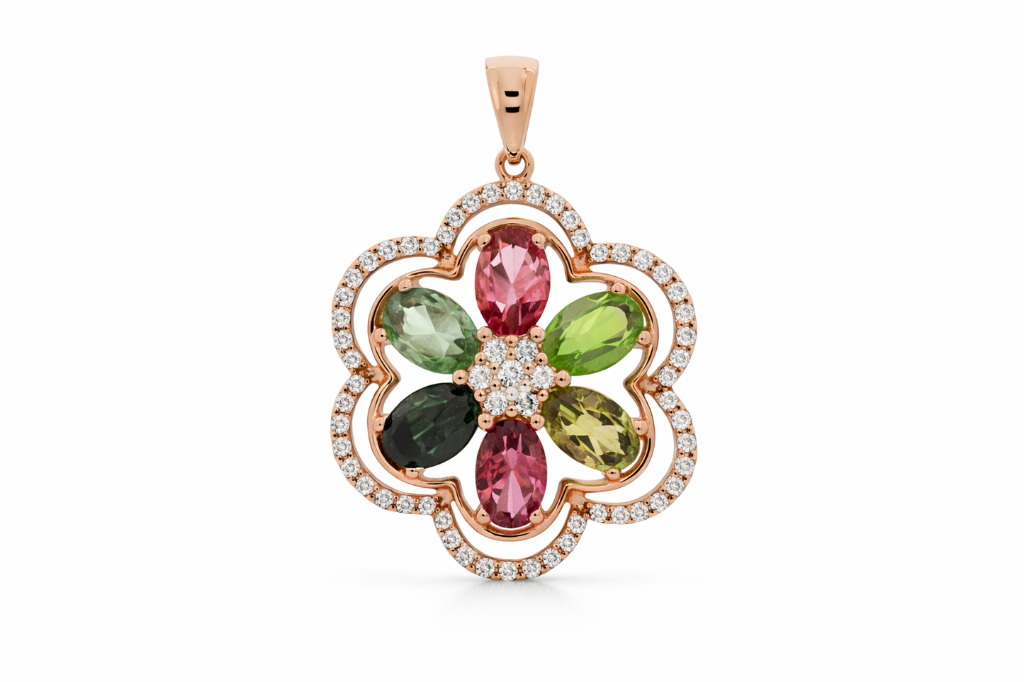 925 Rose Vermeil Multicolor Tourmaline Pendant -4.65 cts