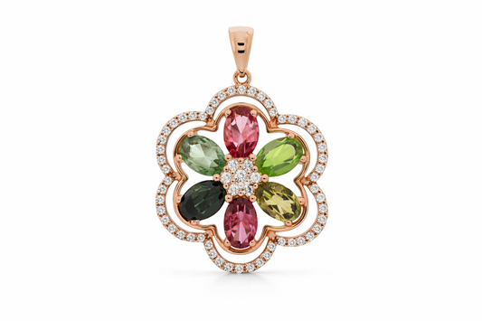 925 Rose Vermeil Multicolor Tourmaline Pendant -4DOT65 cts