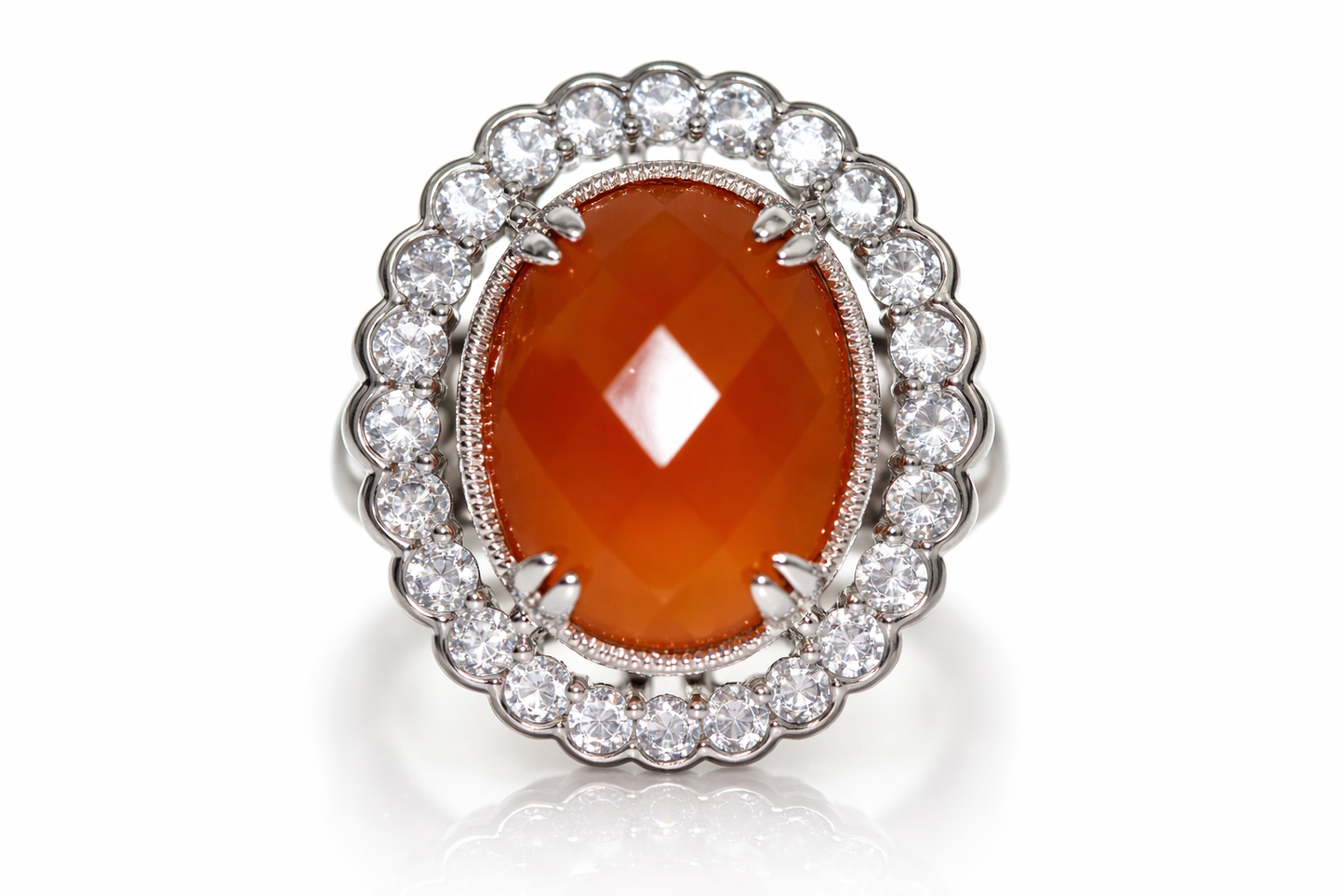 .925 Sterling Silver - Orange Chalcedony - White Topaz Ring.