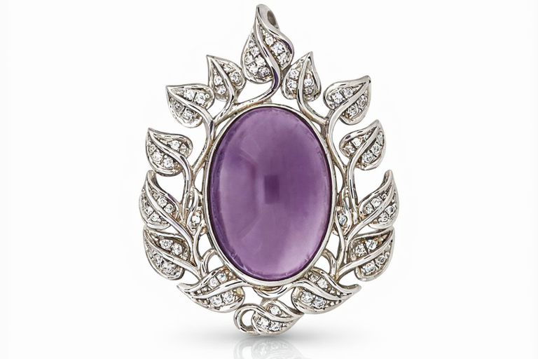925 Sterling Silver Amethyst w-White Topaz Pendant - 12.74 cts