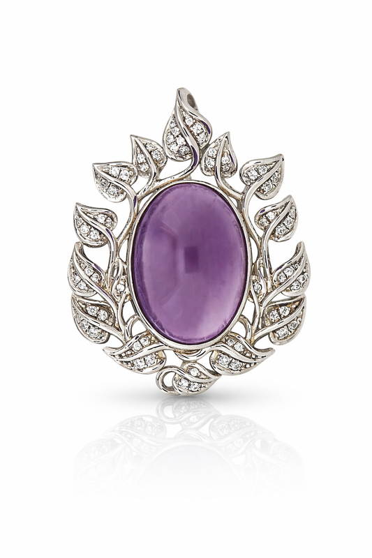 925 Sterling Silver Amethyst w-White Topaz Pendant - 12DOT74 cts