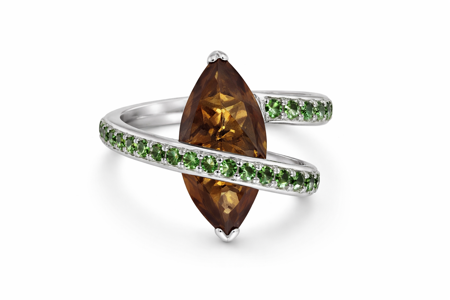 925 SS Cognac Quartz - Chrome Diopside Ring - 8DOT02 cts