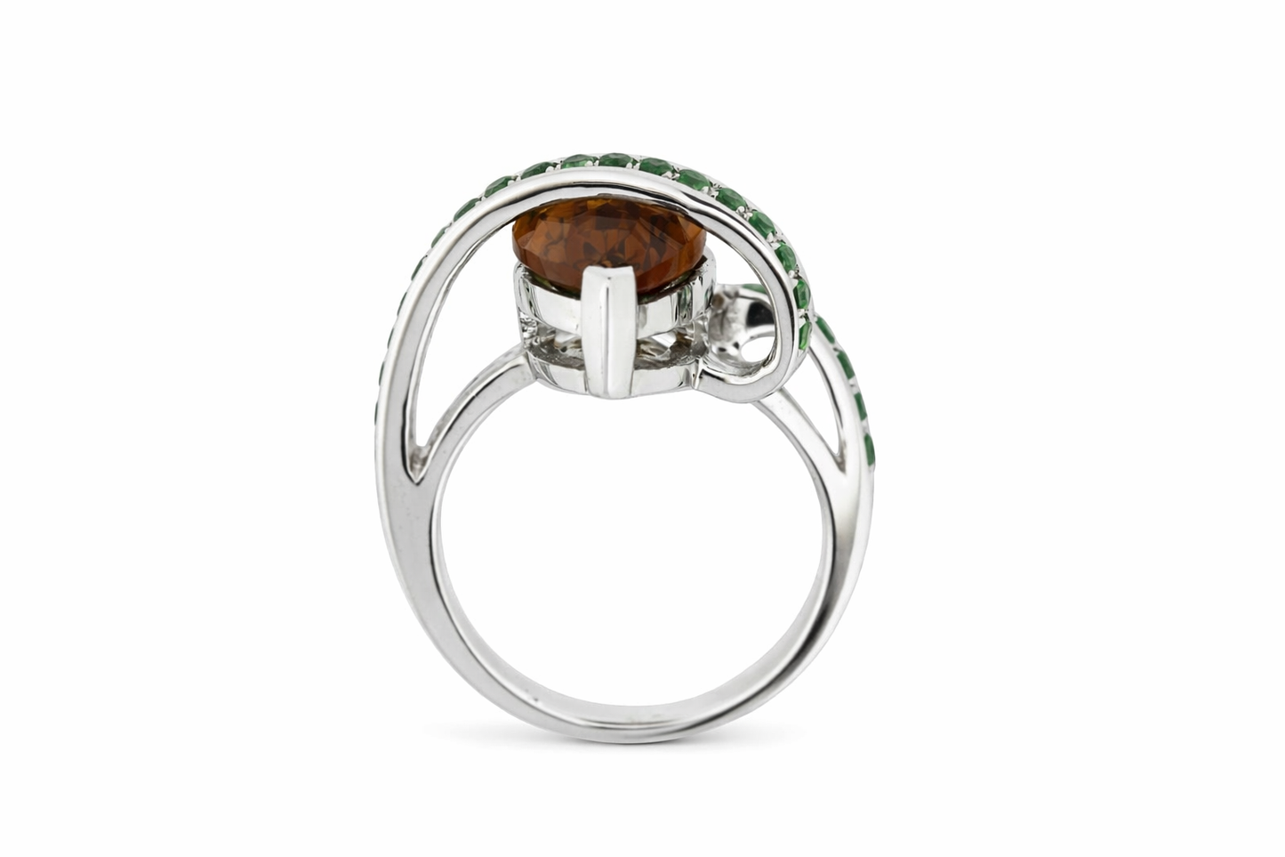 925 SS Cognac Quartz - Chrome Diopside Ring - 8DOT02 cts