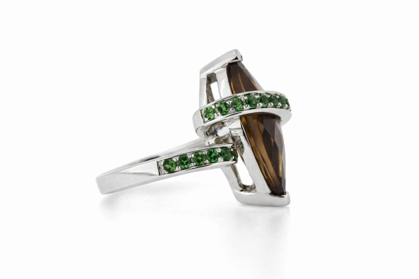 925 SS Cognac Quartz - Chrome Diopside Ring - 8DOT02 cts