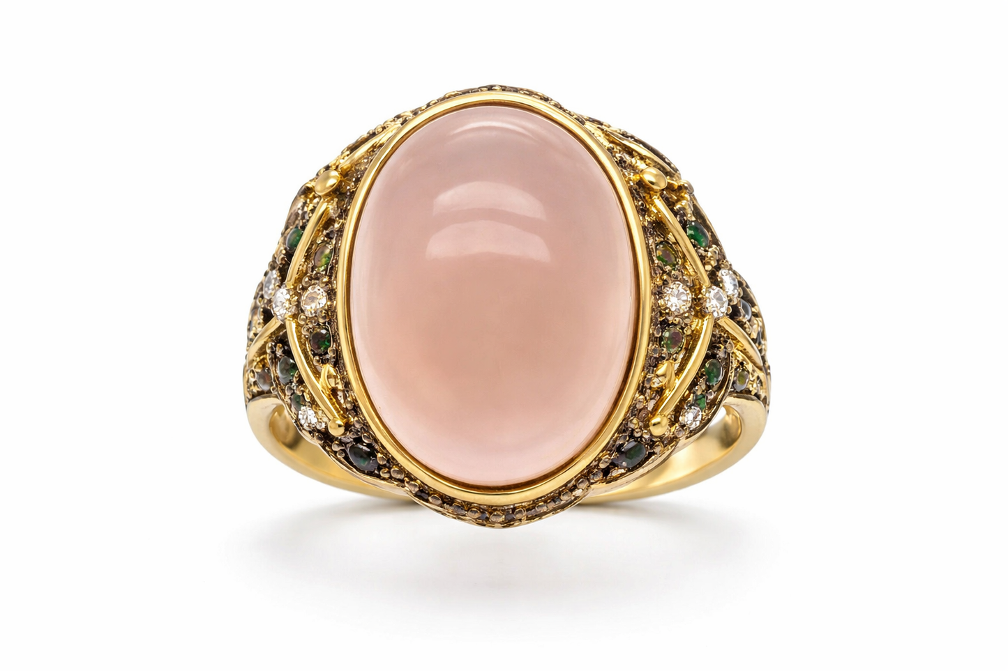 Rose Quartz- Diopside- White Topaz Ring