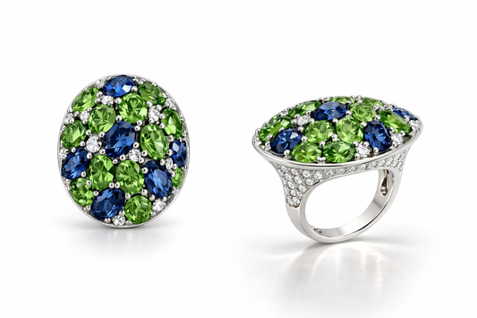 925 Kyanite-White Zircon-Rhodolite Ring