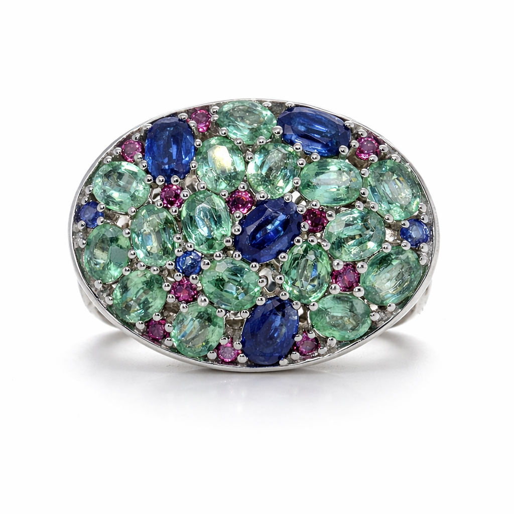 925 Kyanite-White Zircon-Rhodolite Ring