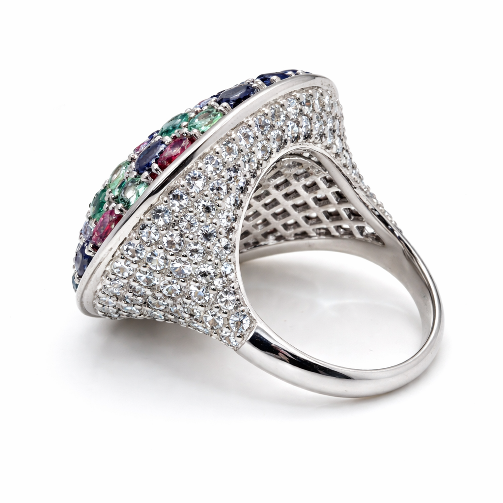 925 Kyanite-White Zircon-Rhodolite Ring