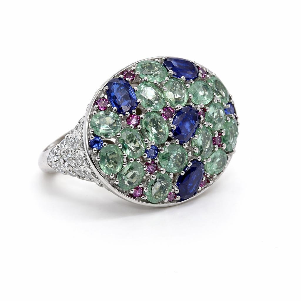 925 Kyanite-White Zircon-Rhodolite Ring