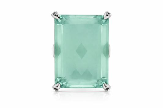 925 Aqua Chalcedony - White Topaz Ring -43DOT50 cts