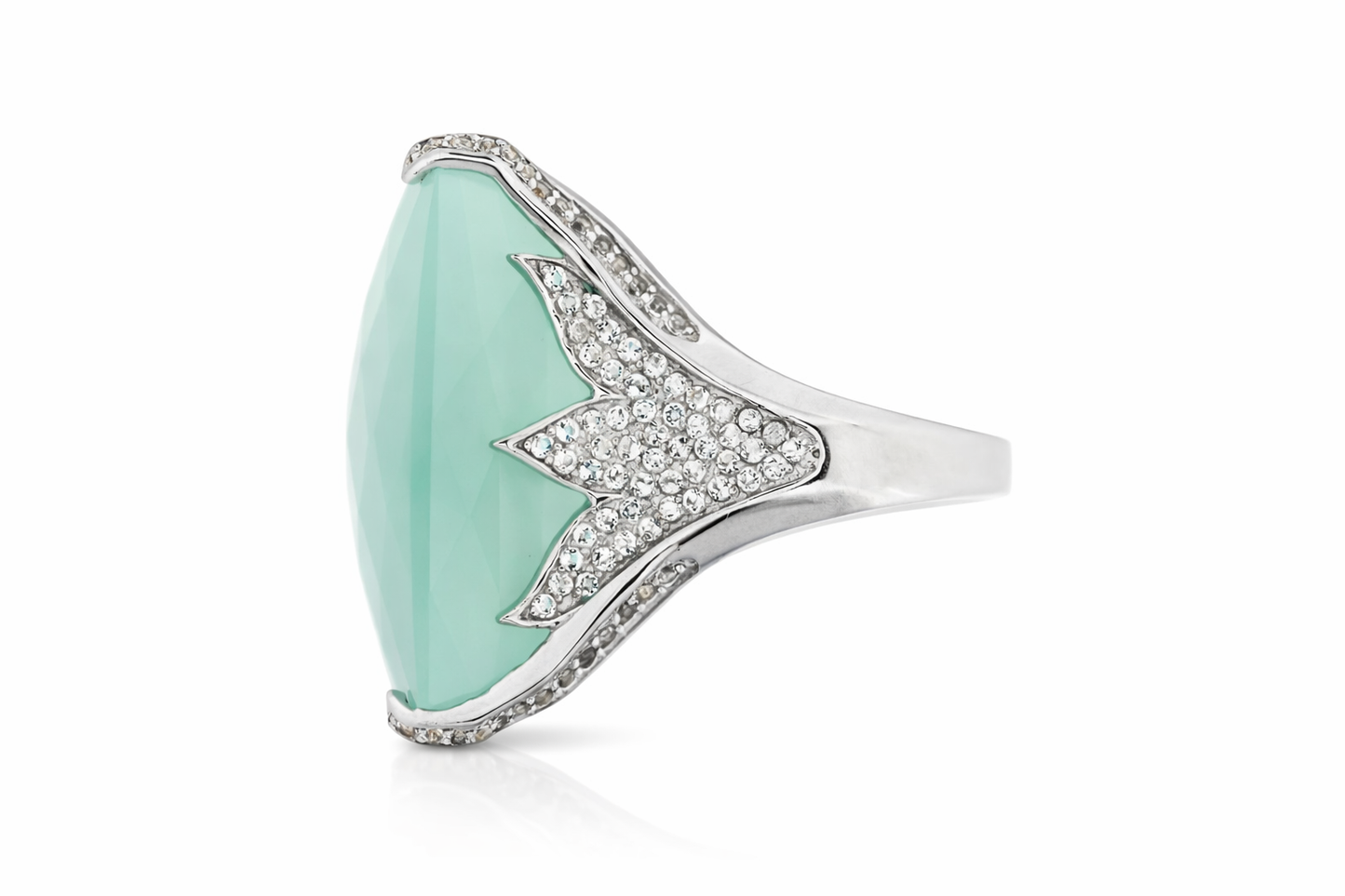 925 Aqua Chalcedony - White Topaz Ring -43DOT50 cts