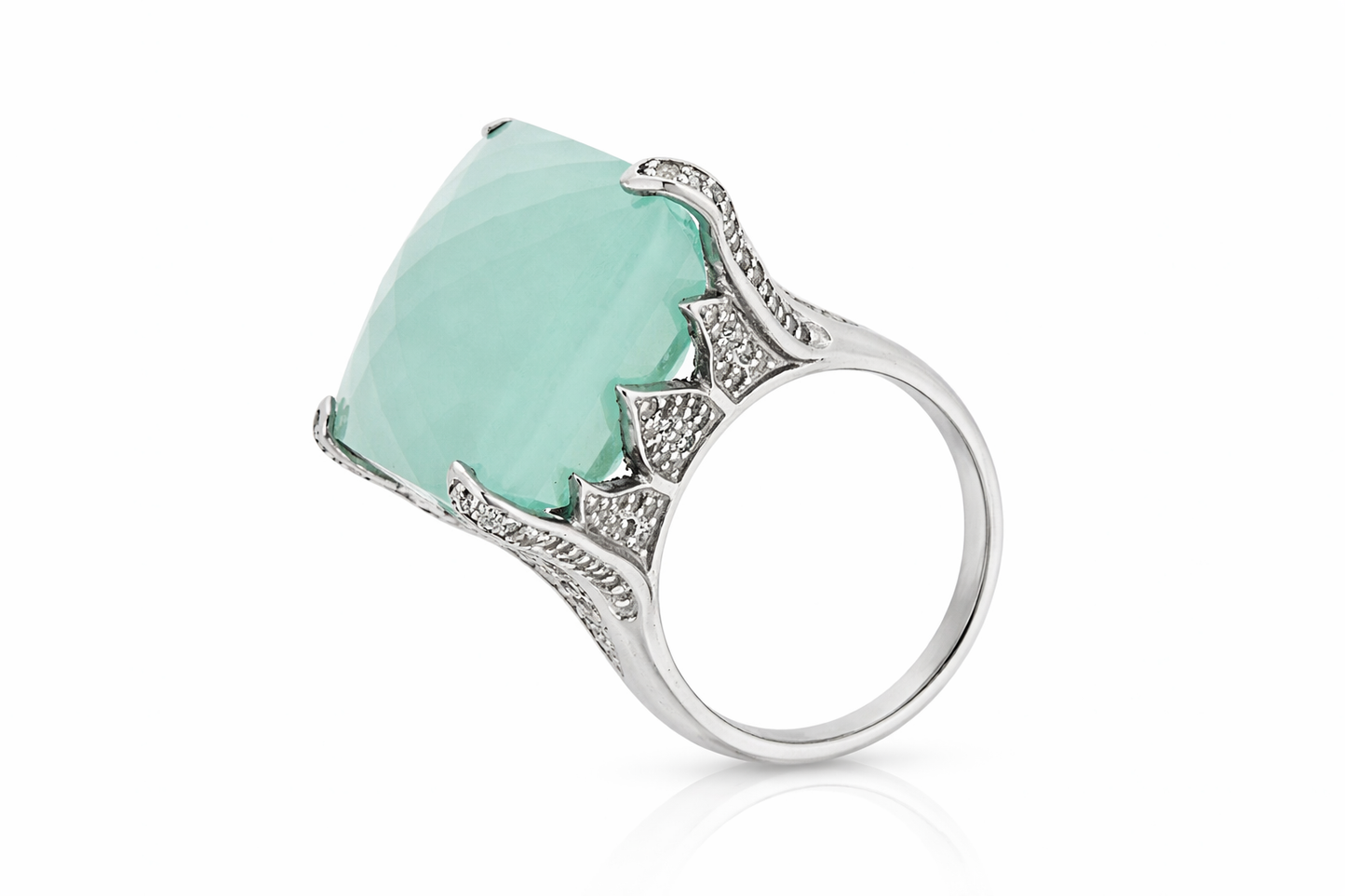 925 Aqua Chalcedony - White Topaz Ring -43DOT50 cts