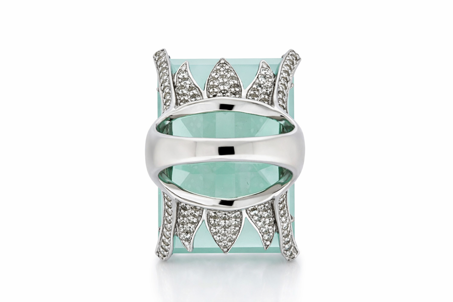 925 Aqua Chalcedony - White Topaz Ring -43DOT50 cts