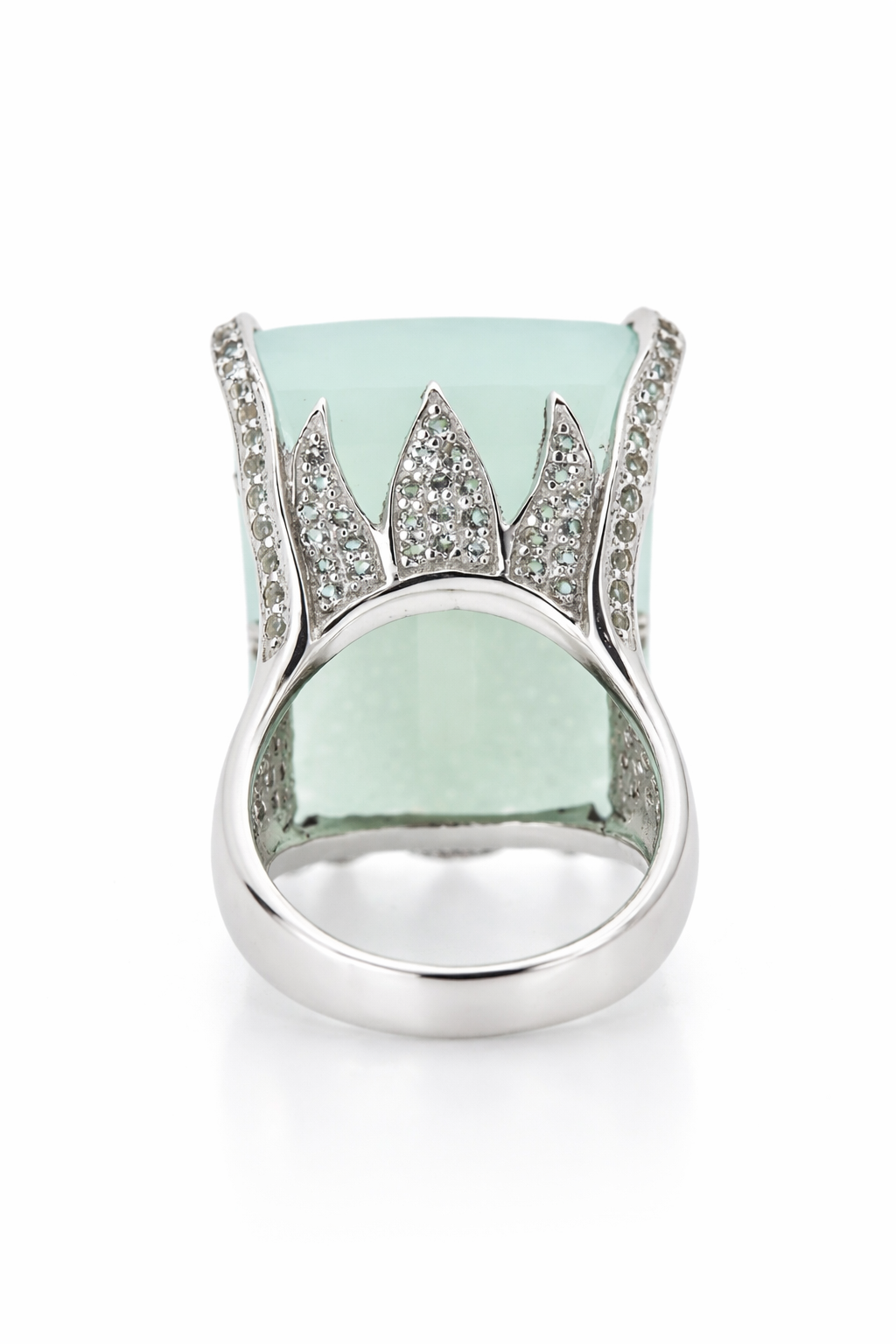 925 Aqua Chalcedony - White Topaz Ring -43DOT50 cts