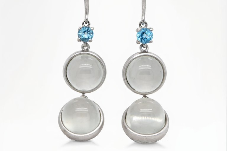 925 Moonstone - Blue Topaz Earring - 2.00 cts