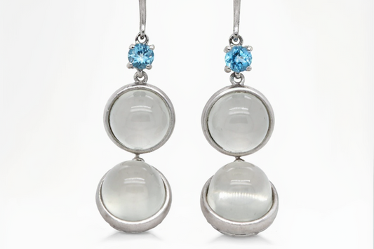 925 Moonstone - Blue Topaz Earring - 2.00 cts