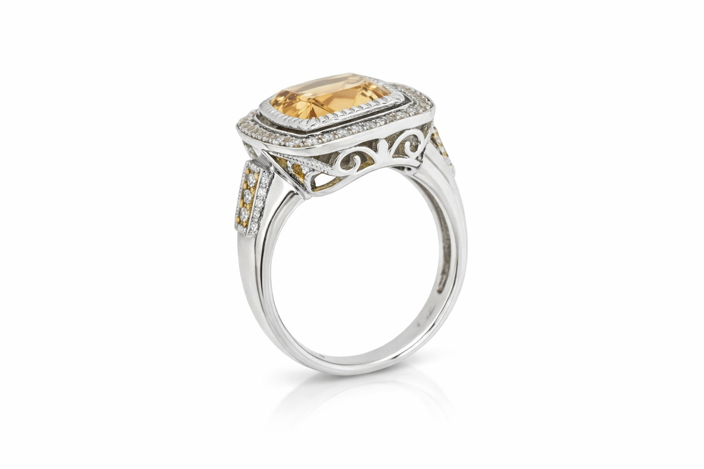 925 Citrine - White Topaz Ring - 7.43 cts