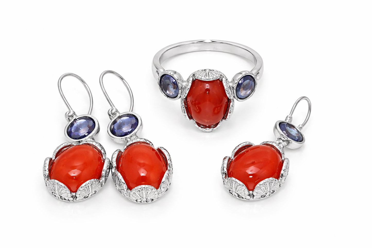 925 Orange Chalcedony - Iolite Set