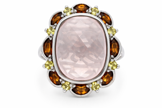 Rose Quartz- Tourmaline - Citrine Silver Ring