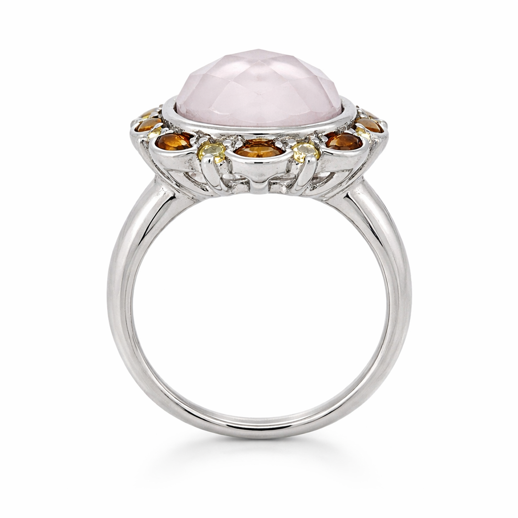 Rose Quartz- Tourmaline - Citrine Silver Ring