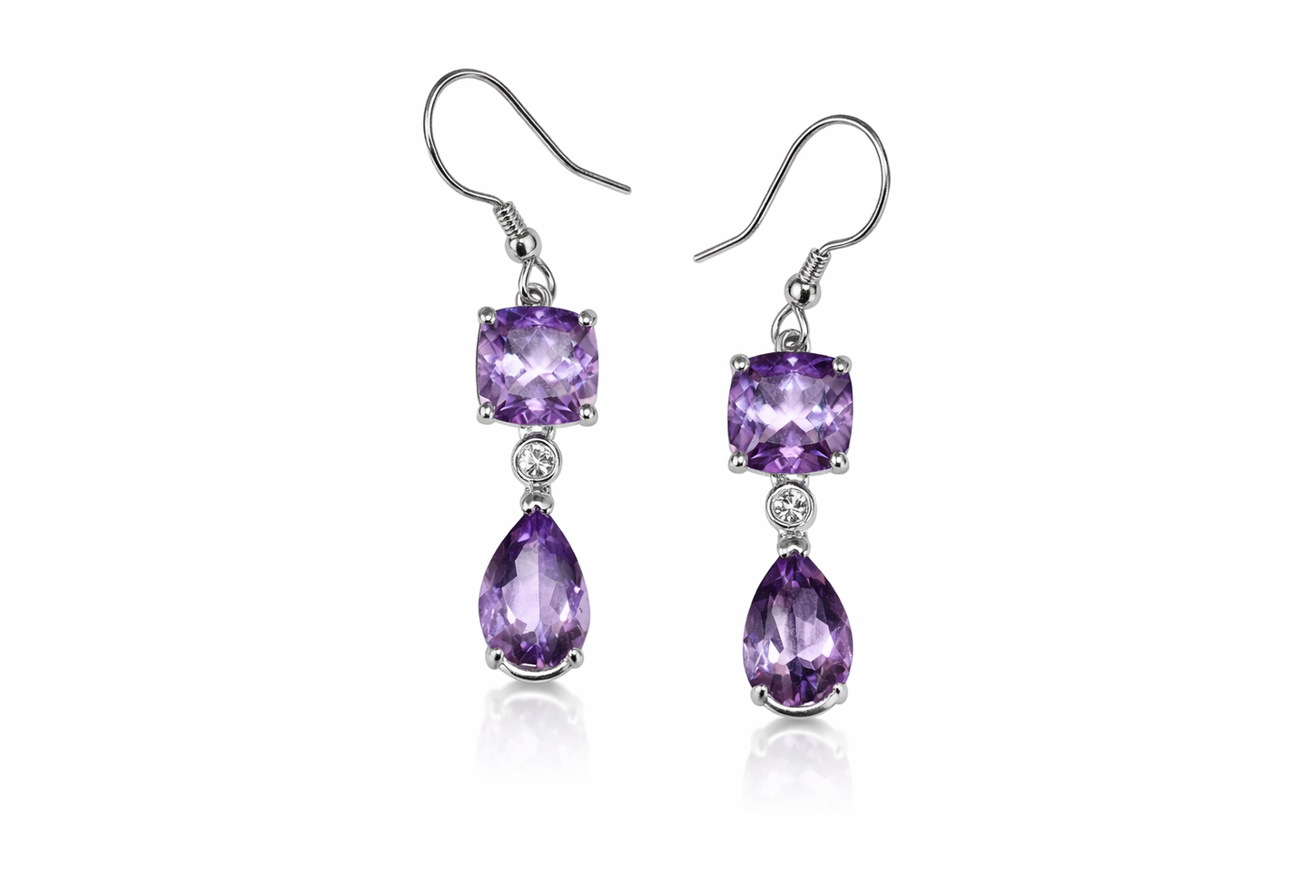 Amethyst/ White Topaz Hook Earring-7.30 cts