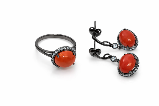 925 Orange Chalcedony - Blue Topaz Set -16DOT12 cts