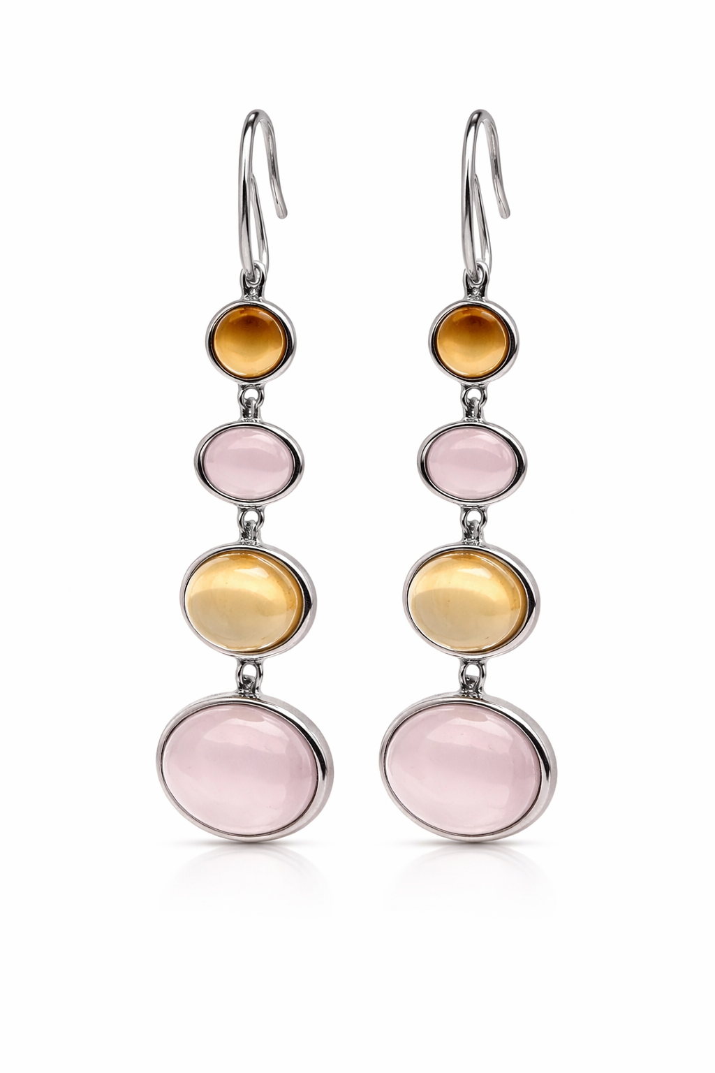 925 Lemon Quartz - Rose Quartz - Citrine Earrings - 22DOT50 cts