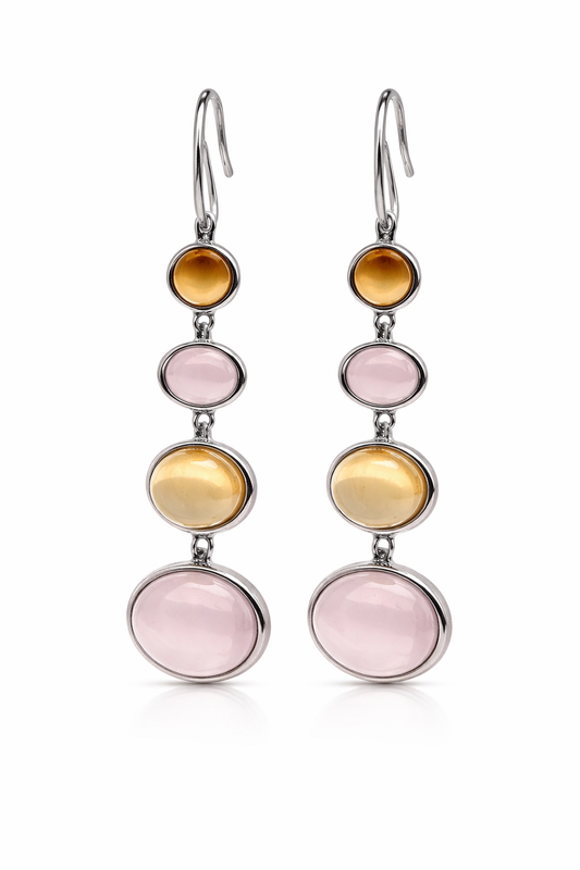925 Lemon Quartz - Rose Quartz - Citrine Earrings - 22DOT50 cts