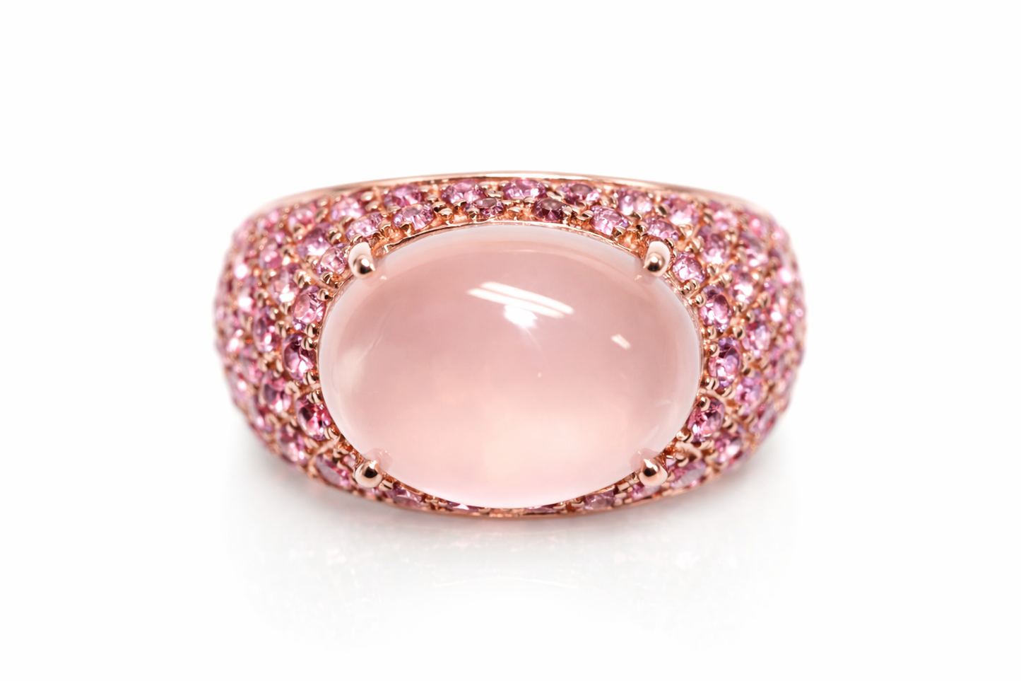 Rose Quartz, Pink Sapphire Plated With Pink Gold Ring