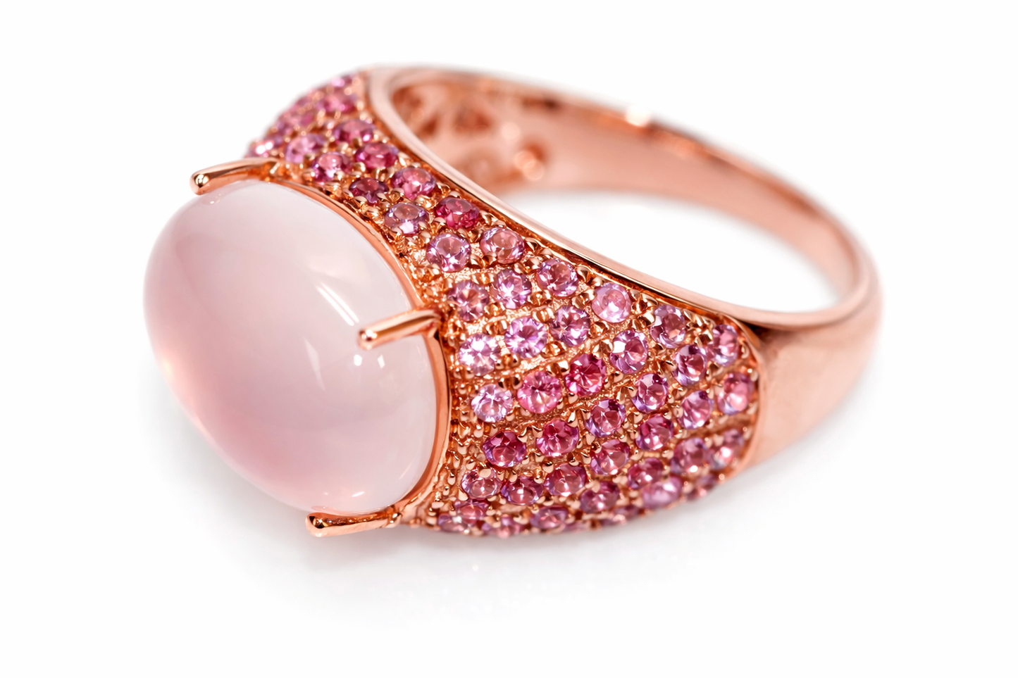 Rose Quartz, Pink Sapphire Plated With Pink Gold Ring