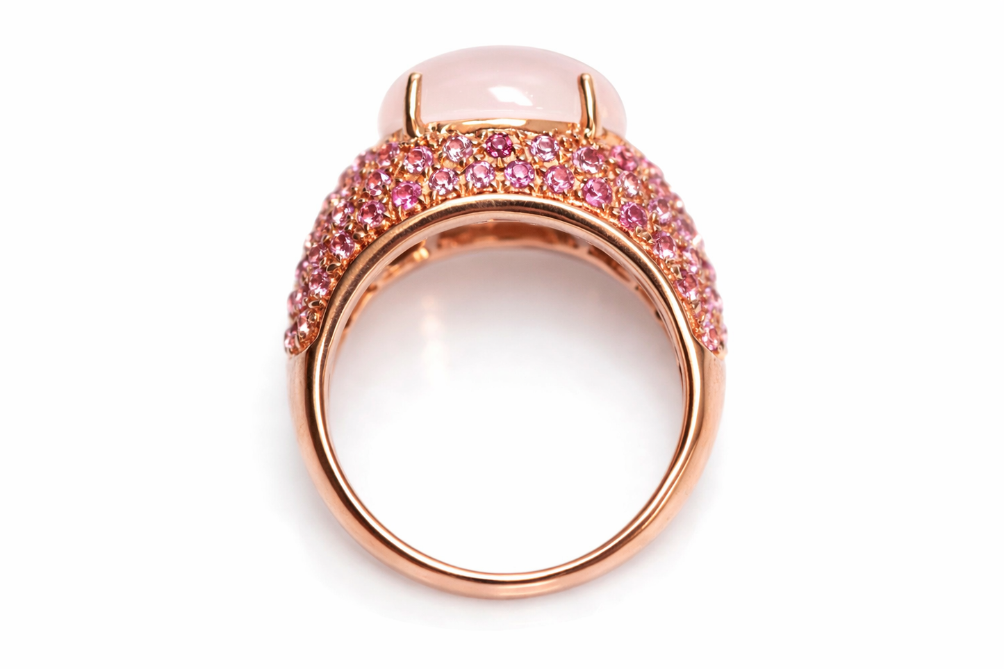 Rose Quartz, Pink Sapphire Plated With Pink Gold Ring