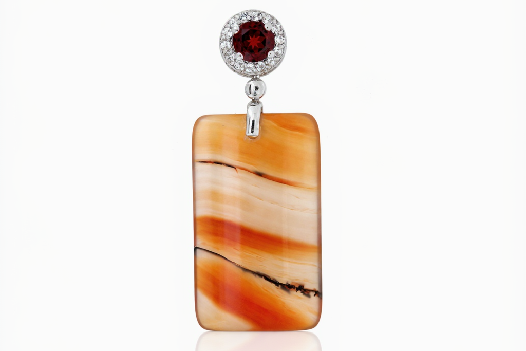925 Sterling Silver Agate w / White Topaz Pendant(1.2 cts)