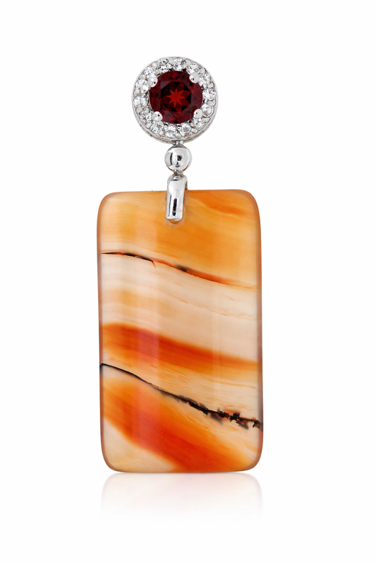 925 Sterling Silver Agate w / White Topaz Pendant(1.2 cts)