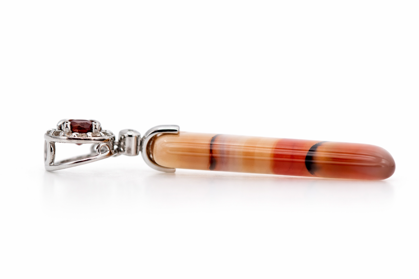 925 Sterling Silver Agate w / White Topaz Pendant(1.2 cts)