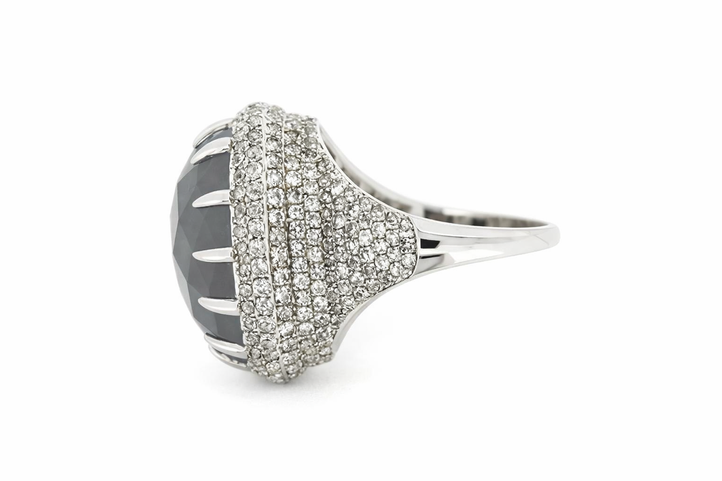 925 SS Blue Chalcedony - White Topaz Ring - 16DOT50 cts