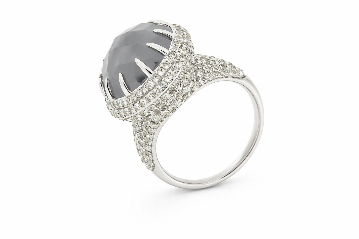 925 SS Blue Chalcedony - White Topaz Ring - 16DOT50 cts