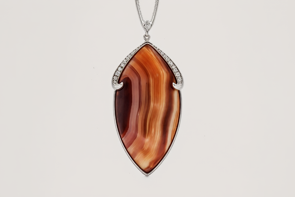 925 Red Agate - White Topaz Pendant -31.45 cts