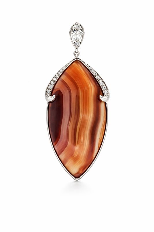 925 Red Agate - White Topaz Pendant -31DOT45 cts