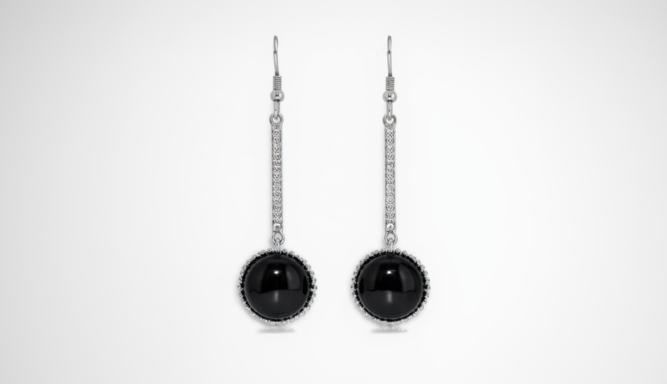 925 Sterling Silver Black Onyx - White Topaz Earring- 9.74 cts