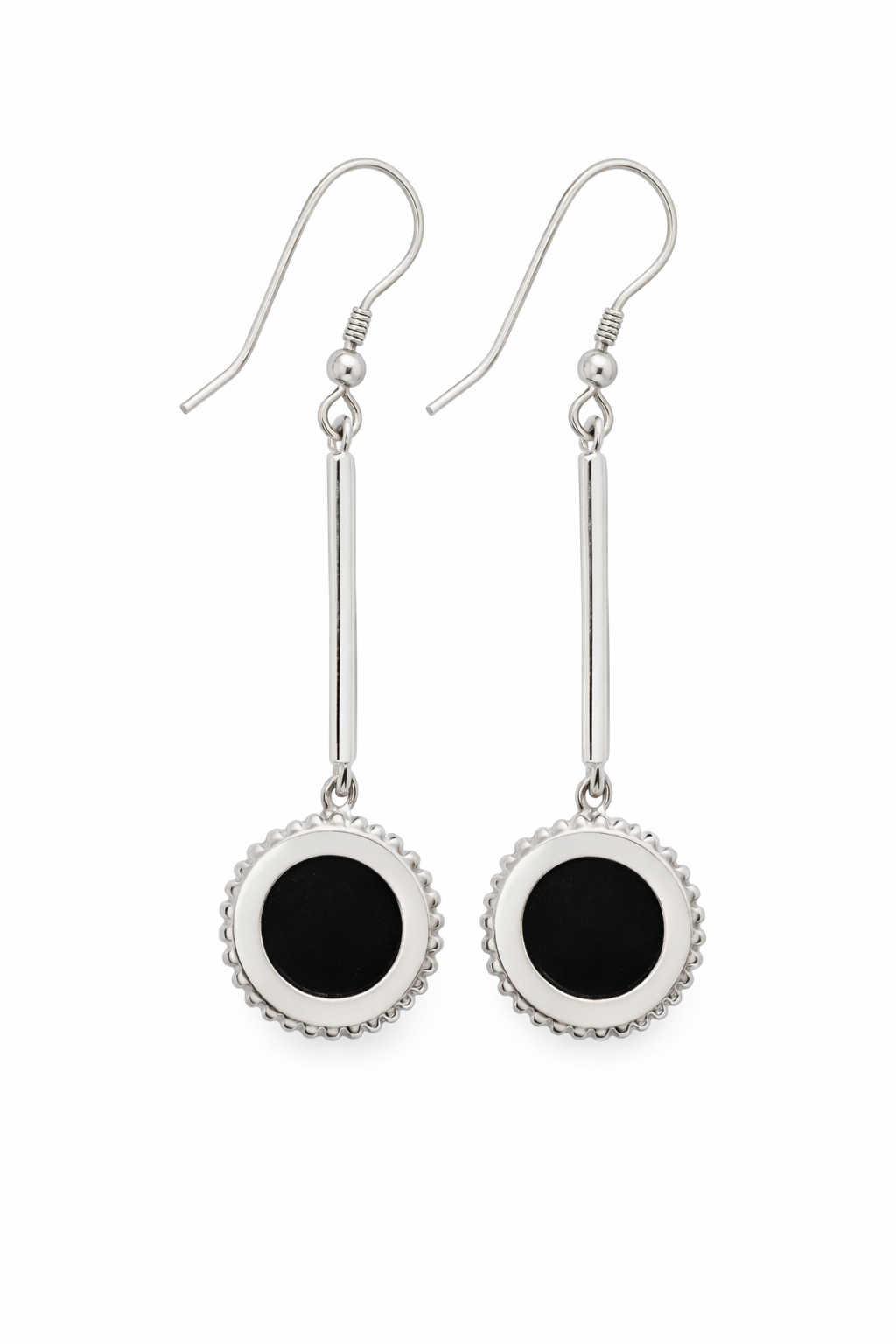925 Sterling Silver Black Onyx - White Topaz Earring- 9.74 cts