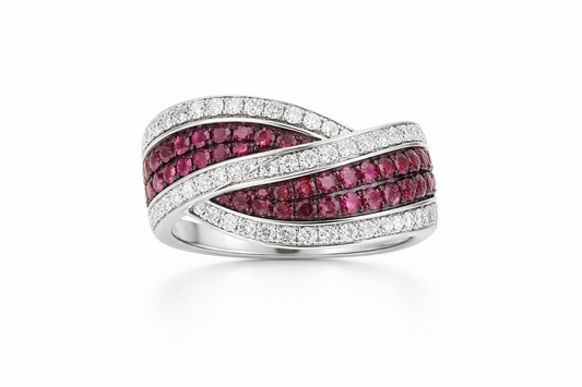925 SS Synthetic Ruby - White Topaz Ring - 2DOT16 cts