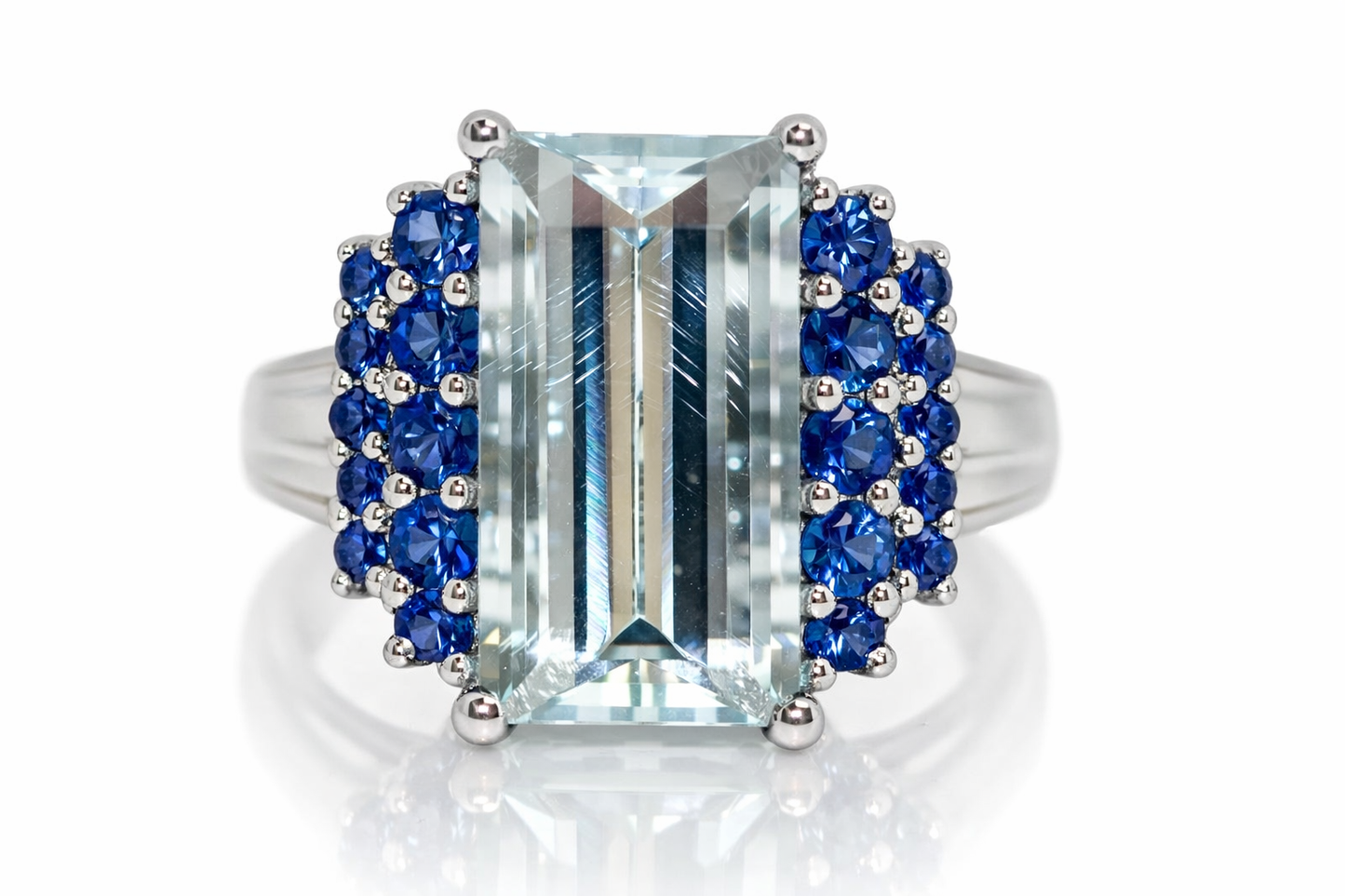 DOT925 Sterling Silver - Aquamarine - Blue Sapphire Ring DOT