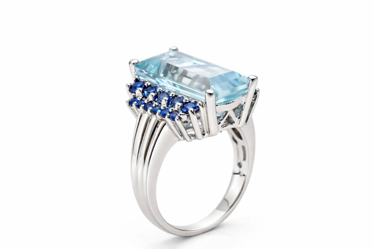 DOT925 Sterling Silver - Aquamarine - Blue Sapphire Ring DOT