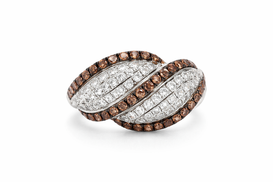 925 Brown Cubic Zirconia - White Topaz Ring - 2DOT50 cts