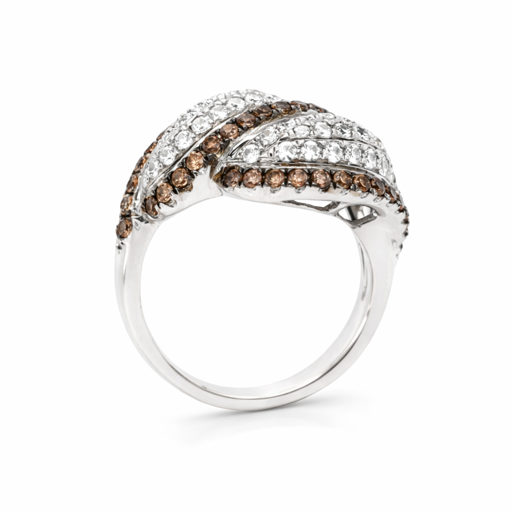 925 Brown Cubic Zirconia - White Topaz Ring - 2.50 cts