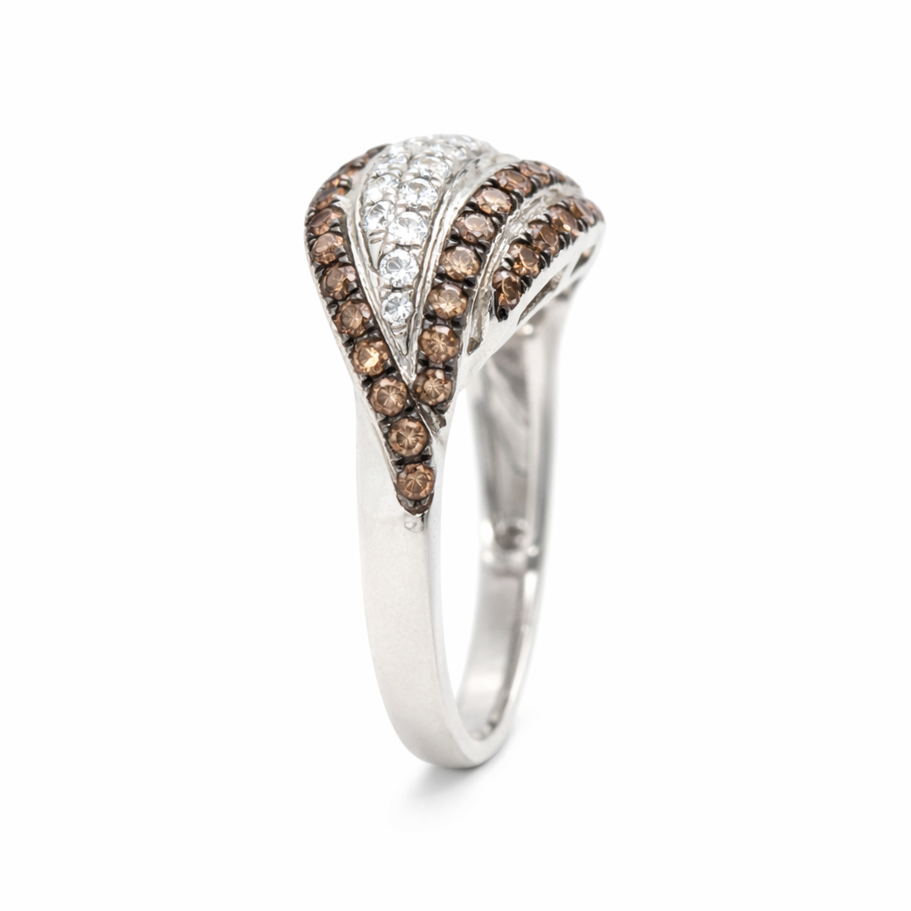 925 Brown Cubic Zirconia - White Topaz Ring - 2.50 cts