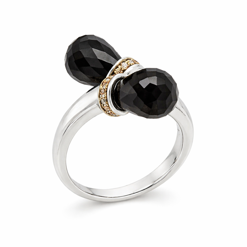 925 Sterling Silver /Smokey Quartz / Orange Sapphire Ring .